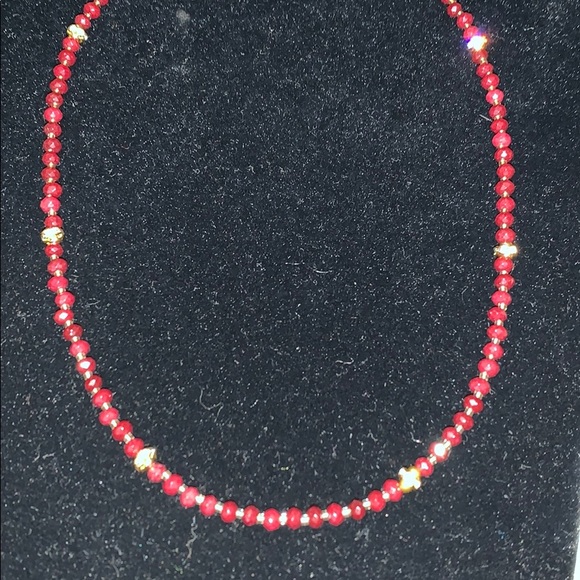Ruby and gold plated beads necklace - Picture 4 of 4